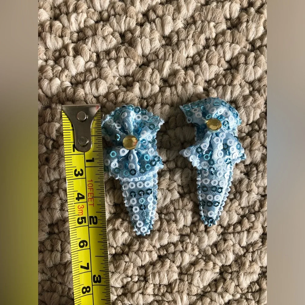 New Y2K Children Girls Blue Sequin Bow Hair Clips Snap clip accessory